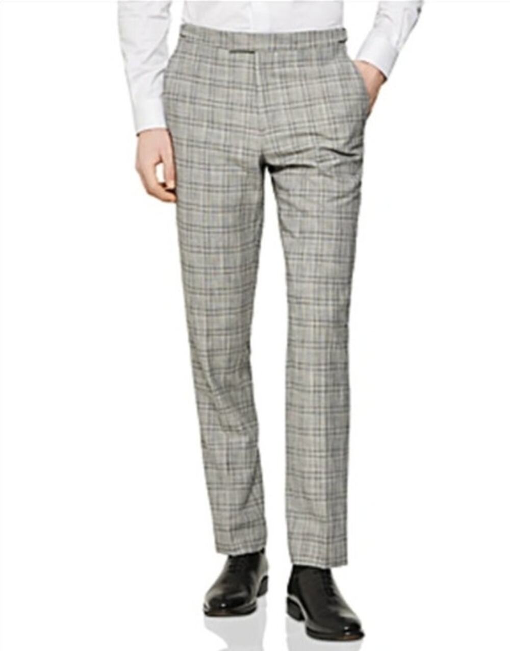 REISS Ned Slim Fit Mixer Trousers In Gray Plaid Size 34 NEW $340 Pants Slacks